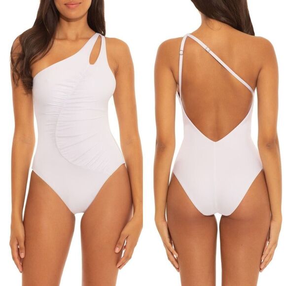 SOLUNA RUCHED Sheer Delight ONE SHOULDER One-Piece SWIMSUIT yellow gold size M - Picture 12 of 12